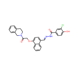 O=C(N/N=C/c1ccc(OCC(=O)N2CCc3ccccc3C2)c2ccccc12)c1ccc(O)c(Cl)c1 ZINC000013492712