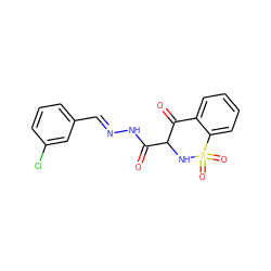 O=C(N/N=C/c1cccc(Cl)c1)C1NS(=O)(=O)c2ccccc2C1=O ZINC000040403941