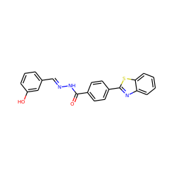 O=C(N/N=C/c1cccc(O)c1)c1ccc(-c2nc3ccccc3s2)cc1 ZINC000299865108