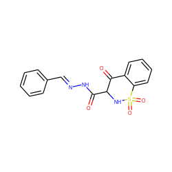 O=C(N/N=C/c1ccccc1)C1NS(=O)(=O)c2ccccc2C1=O ZINC000040891724