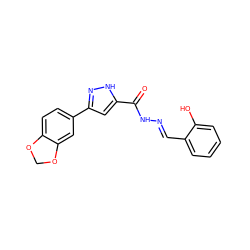 O=C(N/N=C/c1ccccc1O)c1cc(-c2ccc3c(c2)OCO3)n[nH]1 ZINC000012338831