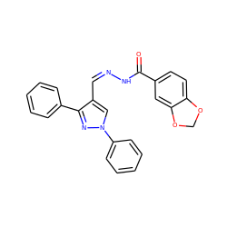 O=C(N/N=C\c1cn(-c2ccccc2)nc1-c1ccccc1)c1ccc2c(c1)OCO2 ZINC000008577693