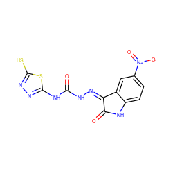 O=C(N/N=C1\C(=O)Nc2ccc([N+](=O)[O-])cc21)Nc1nnc(S)s1 ZINC000028863676