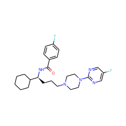 O=C(N[C@@H](CCCN1CCN(c2ncc(F)cn2)CC1)C1CCCCC1)c1ccc(F)cc1 ZINC000029569581