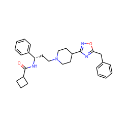 O=C(N[C@@H](CCN1CCC(c2noc(Cc3ccccc3)n2)CC1)c1ccccc1)C1CCC1 ZINC000034013725