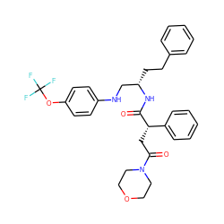 O=C(N[C@@H](CCc1ccccc1)CNc1ccc(OC(F)(F)F)cc1)[C@@H](CC(=O)N1CCOCC1)c1ccccc1 ZINC000014971762