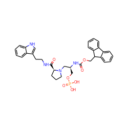 O=C(N[C@@H](COP(=O)(O)O)CN1CCC[C@H]1C(=O)NCCc1c[nH]c2ccccc12)OCC1c2ccccc2-c2ccccc21 ZINC000096273552