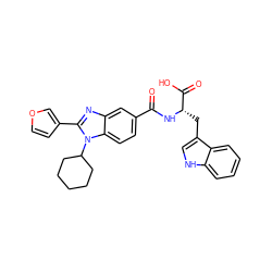 O=C(N[C@@H](Cc1c[nH]c2ccccc12)C(=O)O)c1ccc2c(c1)nc(-c1ccoc1)n2C1CCCCC1 ZINC000028099116