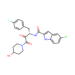 O=C(N[C@@H](Cc1ccc(F)cc1)C(=O)C(=O)N1CCC(O)CC1)c1cc2cc(Cl)ccc2[nH]1 ZINC001772603445