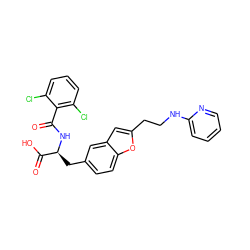 O=C(N[C@@H](Cc1ccc2oc(CCNc3ccccn3)cc2c1)C(=O)O)c1c(Cl)cccc1Cl ZINC000084655466