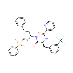 O=C(N[C@@H](Cc1cccc(C(F)(F)F)c1)C(=O)N[C@H](/C=C/S(=O)(=O)c1ccccc1)CCc1ccccc1)c1ccccn1 ZINC000029038554