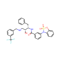 O=C(N[C@@H](Cc1ccccc1)[C@H](O)CNCc1cccc(C(F)(F)F)c1)c1cccc(N2c3ccccc3OS2(=O)=O)c1 ZINC000058581810