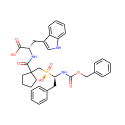 O=C(N[C@@H](Cc1ccccc1)[P@](=O)(O)CC1(C(=O)N[C@@H](Cc2c[nH]c3ccccc23)C(=O)O)CCCC1)OCc1ccccc1 ZINC000029394202