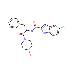 O=C(N[C@@H](Cc1ccccc1)C(=O)N1CCC(O)CC1)c1cc2cc(Cl)ccc2[nH]1 ZINC000013780546