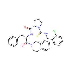 O=C(N[C@@H](Cc1ccccc1)C(=O)N1CCc2ccccc2C1)[C@@H]1CCCN1C(=S)NCc1ccccc1Cl ZINC000026936901