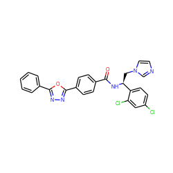 O=C(N[C@@H](Cn1ccnc1)c1ccc(Cl)cc1Cl)c1ccc(-c2nnc(-c3ccccc3)o2)cc1 ZINC000058655680