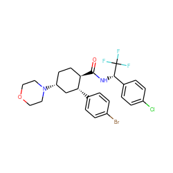 O=C(N[C@@H](c1ccc(Cl)cc1)C(F)(F)F)[C@@H]1CC[C@@H](N2CCOCC2)C[C@H]1c1ccc(Br)cc1 ZINC000169701281