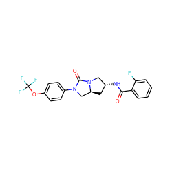 O=C(N[C@@H]1C[C@H]2CN(c3ccc(OC(F)(F)F)cc3)C(=O)N2C1)c1ccccc1F ZINC000096168543