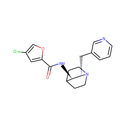 O=C(N[C@@H]1C2CCN(CC2)[C@H]1Cc1cccnc1)c1cc(Cl)co1 ZINC000095573251