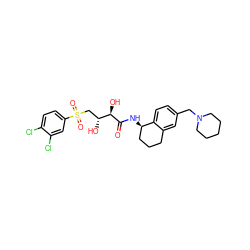 O=C(N[C@@H]1CCCc2cc(CN3CCCCC3)ccc21)[C@H](O)[C@H](O)CS(=O)(=O)c1ccc(Cl)c(Cl)c1 ZINC000042833909