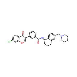 O=C(N[C@@H]1CCCc2cc(CN3CCCCC3)ccc21)c1cccc(-c2coc3cc(Cl)ccc3c2=O)c1 ZINC000073222253