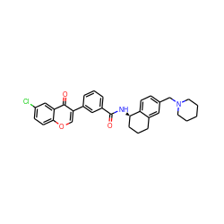 O=C(N[C@@H]1CCCc2cc(CN3CCCCC3)ccc21)c1cccc(-c2coc3ccc(Cl)cc3c2=O)c1 ZINC000073222249