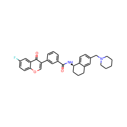 O=C(N[C@@H]1CCCc2cc(CN3CCCCC3)ccc21)c1cccc(-c2coc3ccc(F)cc3c2=O)c1 ZINC000073222251