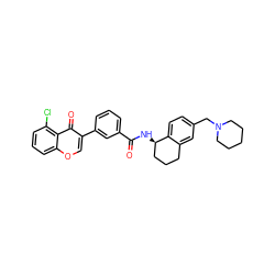 O=C(N[C@@H]1CCCc2cc(CN3CCCCC3)ccc21)c1cccc(-c2coc3cccc(Cl)c3c2=O)c1 ZINC000073223992