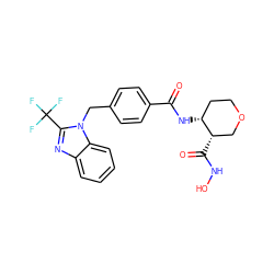 O=C(N[C@@H]1CCOC[C@@H]1C(=O)NO)c1ccc(Cn2c(C(F)(F)F)nc3ccccc32)cc1 ZINC000013982474