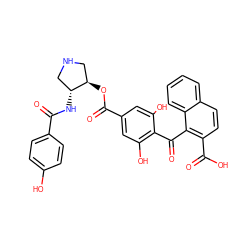O=C(N[C@@H]1CNC[C@H]1OC(=O)c1cc(O)c(C(=O)c2c(C(=O)O)ccc3ccccc23)c(O)c1)c1ccc(O)cc1 ZINC000014944134