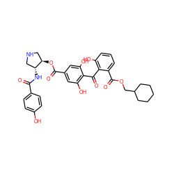 O=C(N[C@@H]1CNC[C@H]1OC(=O)c1cc(O)c(C(=O)c2c(O)cccc2C(=O)OCC2CCCCC2)c(O)c1)c1ccc(O)cc1 ZINC000014944173