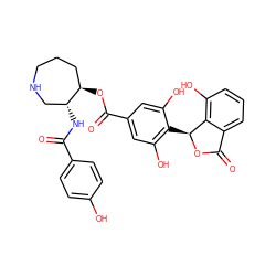 O=C(N[C@@H]1CNCCC[C@H]1OC(=O)c1cc(O)c([C@@H]2OC(=O)c3cccc(O)c32)c(O)c1)c1ccc(O)cc1 ZINC000014944130