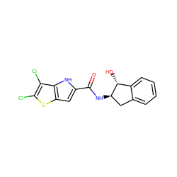 O=C(N[C@@H]1Cc2ccccc2[C@H]1O)c1cc2sc(Cl)c(Cl)c2[nH]1 ZINC000036177546