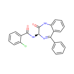 O=C(N[C@@H]1N=C(c2ccccc2)c2ccccc2NC1=O)c1ccccc1Cl ZINC000013601576