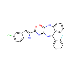 O=C(N[C@@H]1N=C(c2ccccc2F)c2ccccc2NC1=O)c1cc2cc(Cl)ccc2[nH]1 ZINC000013601717