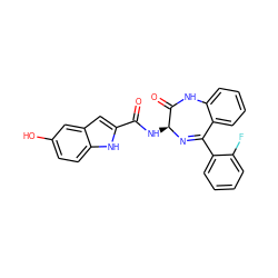 O=C(N[C@@H]1N=C(c2ccccc2F)c2ccccc2NC1=O)c1cc2cc(O)ccc2[nH]1 ZINC000013601728