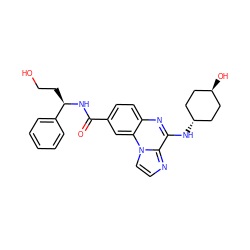 O=C(N[C@H](CCO)c1ccccc1)c1ccc2nc(N[C@H]3CC[C@H](O)CC3)c3nccn3c2c1 ZINC000299845209