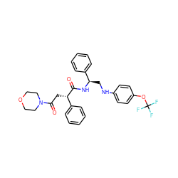 O=C(N[C@H](CNc1ccc(OC(F)(F)F)cc1)c1ccccc1)[C@@H](CC(=O)N1CCOCC1)c1ccccc1 ZINC000014971766