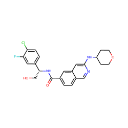 O=C(N[C@H](CO)c1ccc(Cl)c(F)c1)c1ccc2cnc(NC3CCOCC3)cc2c1 ZINC000205432308