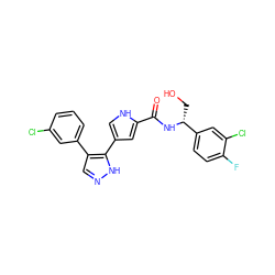 O=C(N[C@H](CO)c1ccc(F)c(Cl)c1)c1cc(-c2[nH]ncc2-c2cccc(Cl)c2)c[nH]1 ZINC000020149028