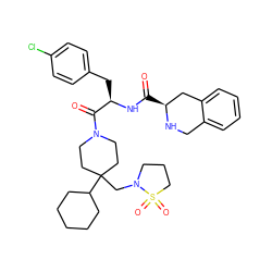 O=C(N[C@H](Cc1ccc(Cl)cc1)C(=O)N1CCC(CN2CCCS2(=O)=O)(C2CCCCC2)CC1)[C@H]1Cc2ccccc2CN1 ZINC000028570046