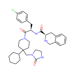 O=C(N[C@H](Cc1ccc(Cl)cc1)C(=O)N1CCC(CN2CCNC2=O)(C2CCCCC2)CC1)[C@H]1Cc2ccccc2CN1 ZINC000028569629