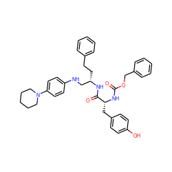 O=C(N[C@H](Cc1ccc(O)cc1)C(=O)N[C@@H](CCc1ccccc1)CNc1ccc(N2CCCCC2)cc1)OCc1ccccc1 ZINC000027990518