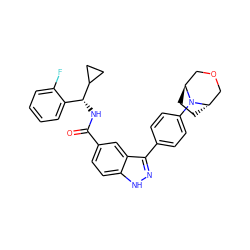 O=C(N[C@H](c1ccccc1F)C1CC1)c1ccc2[nH]nc(-c3ccc(N4[C@H]5CC[C@H]4COC5)cc3)c2c1 ZINC000299854581