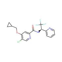 O=C(N[C@H](c1ccccn1)C(F)(F)F)c1cc(OCC2CC2)c(Cl)cn1 ZINC000149232229