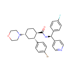 O=C(N[C@H](c1ccncc1)c1ccc(F)cc1)[C@@H]1CC[C@@H](N2CCOCC2)C[C@H]1c1ccc(Br)cc1 ZINC000098067399