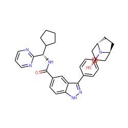 O=C(N[C@H](c1ncccn1)C1CCCC1)c1ccc2[nH]nc(-c3ccc(N4[C@H]5CC[C@H]4CC(O)C5)cc3)c2c1 ZINC000299865944