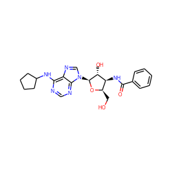 O=C(N[C@H]1[C@@H](CO)O[C@@H](n2cnc3c(NC4CCCC4)ncnc32)[C@@H]1O)c1ccccc1 ZINC000013766376