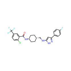 O=C(N[C@H]1CC[C@@H](CNc2cc(-c3ccc(F)cc3)n[nH]2)CC1)c1cc(C(F)(F)F)ccc1Cl ZINC000117309583