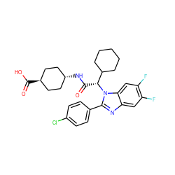 O=C(N[C@H]1CC[C@H](C(=O)O)CC1)[C@H](C1CCCCC1)n1c(-c2ccc(Cl)cc2)nc2cc(F)c(F)cc21 ZINC000254017585